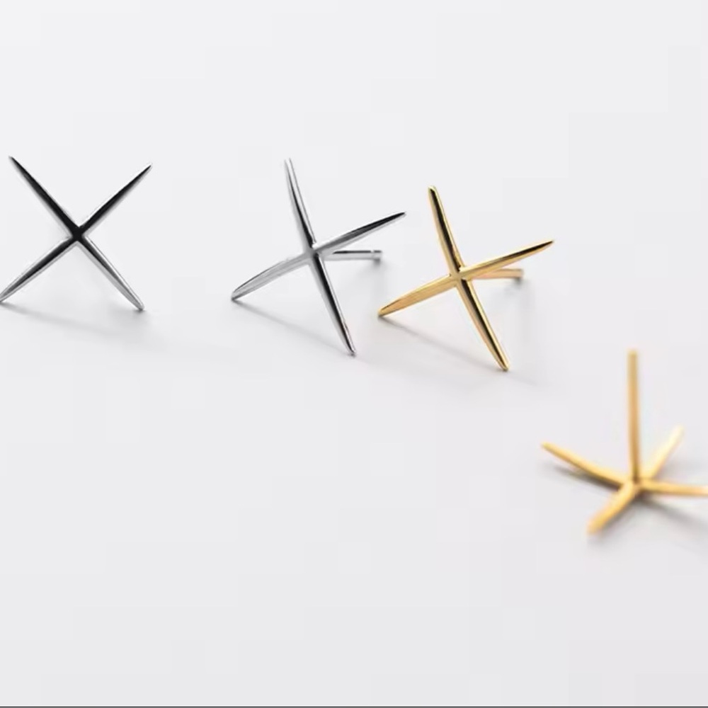Gold 925 Sterling Silver X Shape Simple Star Earrings